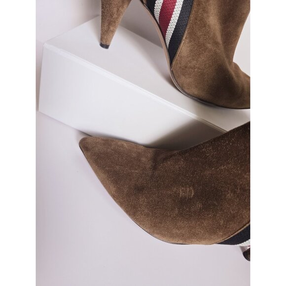 Veronica Beard Flynn Brown Suede Leather Stripe Cone Heel Boots Booties 38 7 - Picture 5 of 11